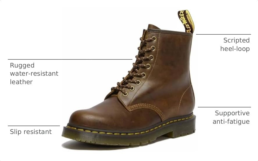 Image of Dr. Martens Unisex 1460 Slip Resistant Lace-Up Boots, Dark Tan, Mens 13, Womens 14, Medium
