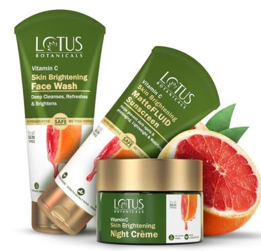 Lotus Botanicals Vitamin C AM to PM Combo Face Wash (100ml) MatteFLUID Sunscreen (75g) Night Crème (50g) (Pack of 3)-image-1