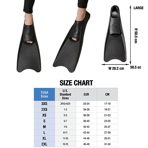TUSA Sport Full Foot Rubber Snorkeling Fin, Small (5-7), Black (UF-1202 BK S)