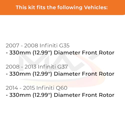 Image of Max Advanced Brakes Front Brake Kit Compatible With 2007 2008 Infiniti G35 G37 Q60 w /12.99 inch Dia Front Rotor Replacement Premium OE Disc Brake Rotors and Ceramic Brake Pads