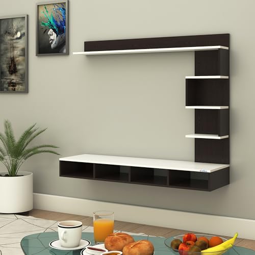Image of Anikaa Laura Engineered Wood Wall Mount TV Unit /TV Stand /TV Cabinet /TV Entertainment Unit /Set Top Box Stand (Wenge /White) (Ideal for 43 Inch)(D.I.Y)