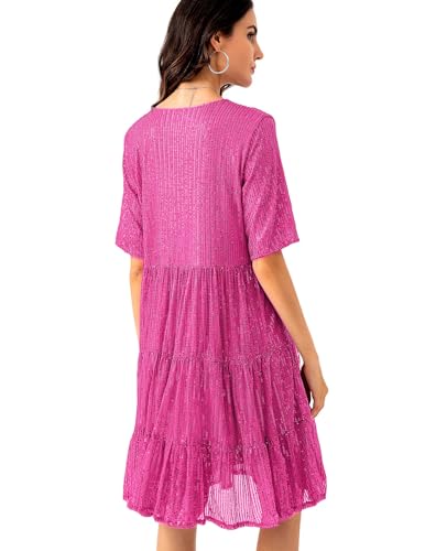 Image of Sequin Babydoll Summer Dress,Sparkly Glitter Dress Short Flowy Tiered Tunic Dress for Women Party Club Night