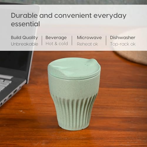 Image of Eha Earth Friendly Rafter Coffee Mug with Lid | Tea Cup Set | 300 ml | Made with Rice Husk | Microwave Safe Mugs for Gifting | 2 Unit | Celeste