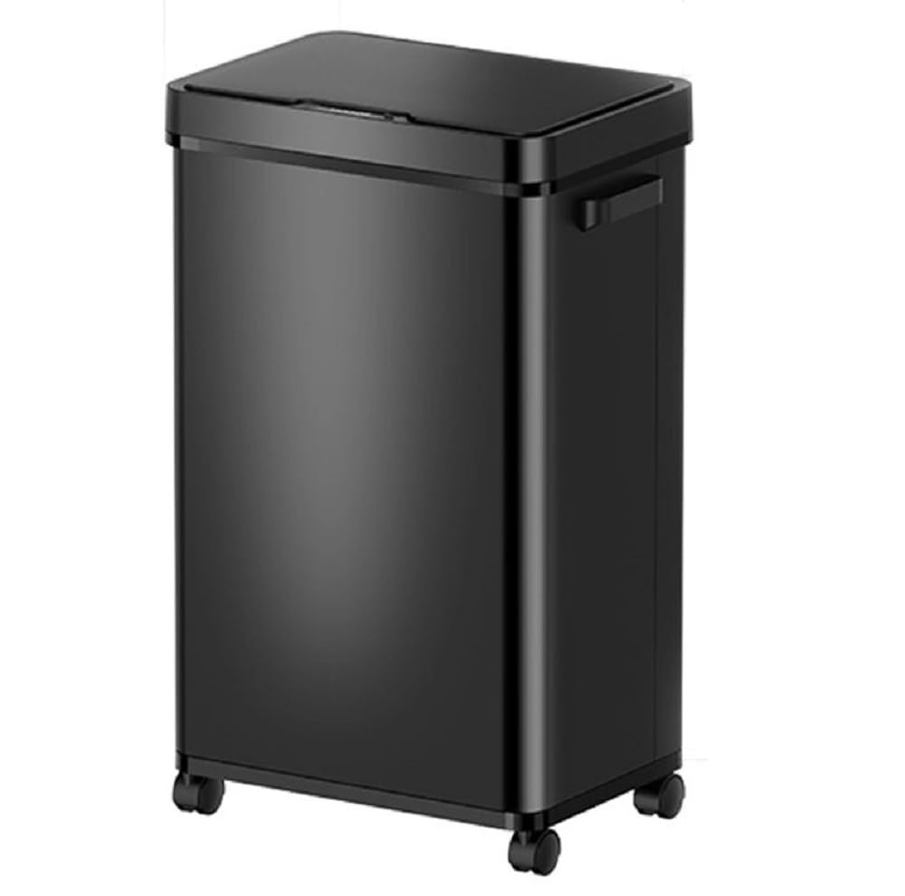 just4baby Extra Large 68L Capacity Deluxe Sensor Rubbish Bin with Wheels & Breaks Hands Free Touchless Automatic Motion Sensor Bin Brushed Stainless Steel or BLACK, 68 Litre (ZN68B-Black)