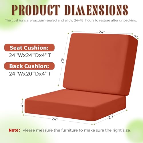 Image of Deep Seat Patio Cushions Set, 24x24 Inch Waterproof & Fade Resistant Outdoor Chair Cushions, Thick Padded Replacement Sofa Cushions for Garden Yard Furniture