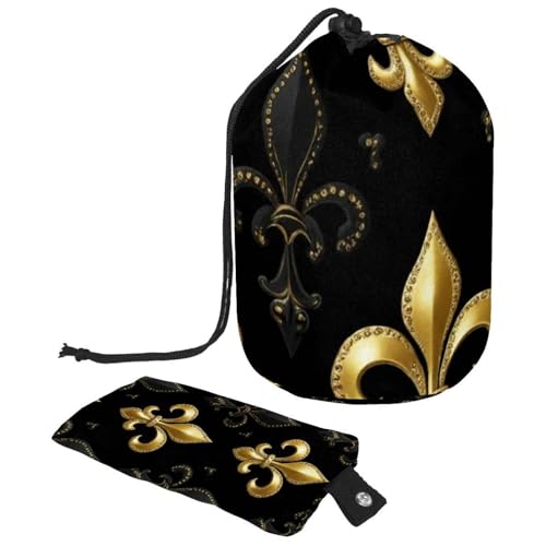 Borse cosmetiche da viaggio Borsa per il trucco a secchiello Piccola borsa da donna Fleur De Lis dorata custodie pieghevoli portatili multifunzionali per articoli da toeletta borse rotonde