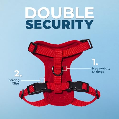 Image of Voyager Escape-Proof Step-in Lock Cat Harness & 5ft Neoprene-Handle Leash Set All-Weather Mesh with Reflective Stitching for Small to Large Cats by Best Pet Supplies, Red, XS