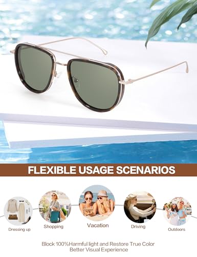 Image of BIRCEN Polarized Aviator Sunglasses Womens: Acetate Glasses UV Protection | Classic Square Style fit Most Face Shape - Pressure-free Frame & Full Anti-Glare Lens Ideal for Classy Laides Travel Vacation
