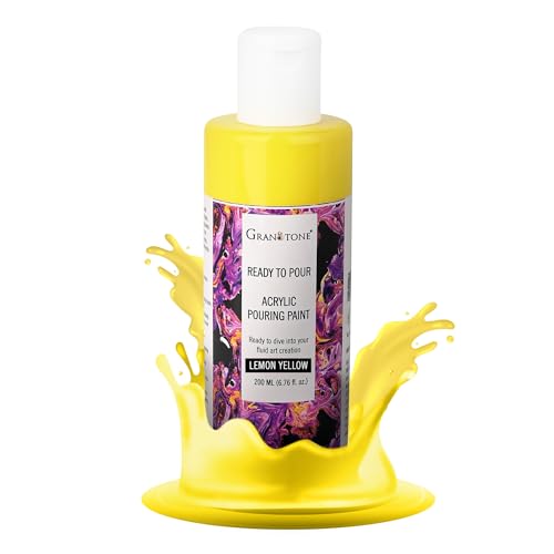 GRANOTONE Premium Acrylic Pouring Paint Lemon Yellow Colour 6.76 fl oz 200 ml Ready to Use Superior High Flow Formula for Canvas Wood Paper Craft and Fluid Art Projects Made in India
