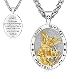 Thanches Oval St Michael Pendant for Men Women, 925 Sterling Silver Patron Saint of Courage and Protection Medal Pendant Amulet Religious Jewelry Gifts (YH-Gold-St. Michael)