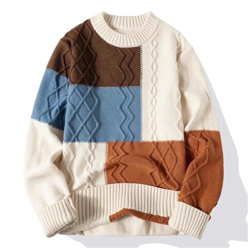 Men's Winter Warm Sweater - Fashion Casual Loose Patchwork O-Neck Knitted Pullover Streetwear Men's Clothing2