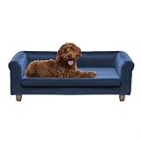 CRITTER SITTERS 42-in. Elegant Navy Faux-Velvet Rectangular Dog Sofa for Medium and Large Dogs, Elevated Plush Dog Couch