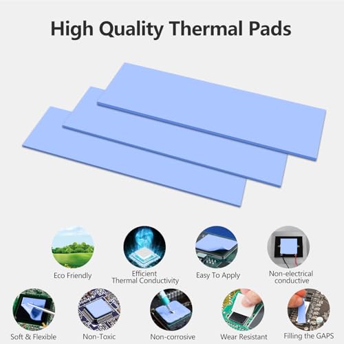 UCEC 30PCS Silicone Thermal Pads GPU, Reusable CPU Thermal Pad GPU Thermal Pads SSD Thermal Pad, Conductive Heatsink 0.5/1.5/ 1mm Thermal Pad for Chip LED IC Heat Conduction, Blue