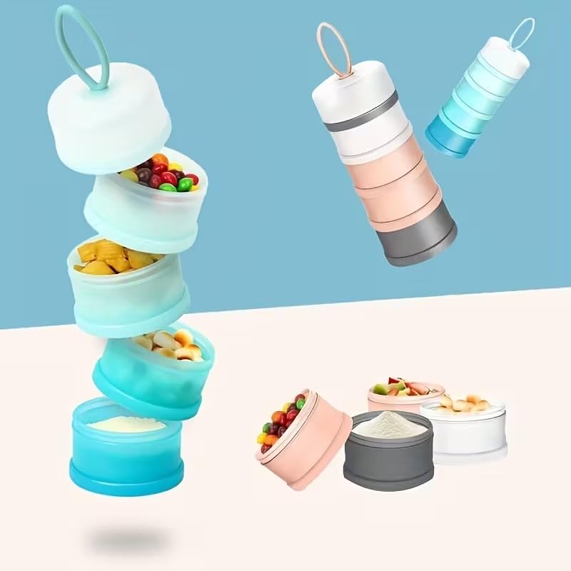 Image of Plastic Baby Formula Container Dispenser On The Go, 5 Compartments Stackable Formula Container for Travel, Baby Milk Powder Kids Snack, Bpa Free Non-Spill Milk Powder Box