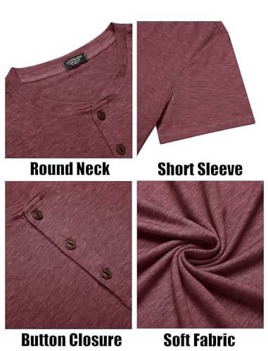 Image of COOFANDY Men's Henley Shirts Short Sleeve Casual Basic Tee Summer Button Henley Soild T Shirts