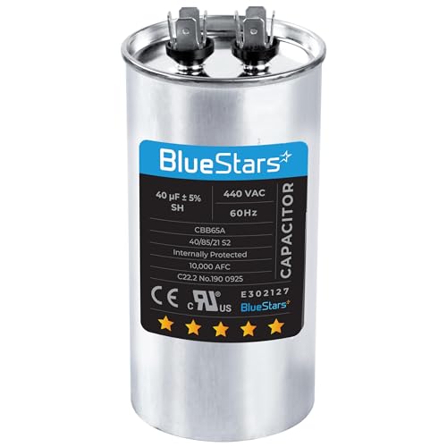 [UL Listed] BlueStars 40 uF MFD 370-440 VAC Volts CBB65A Round Run Start Capacitor - for AC Motor Run or Fan Start Cool Heat Pump Air Conditioner or Condenser Straight - Lifetime up to 30,000 Hours