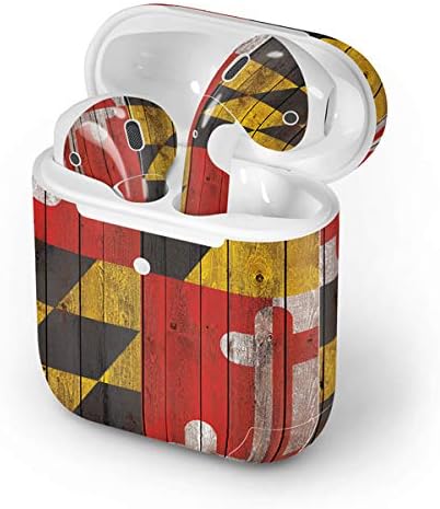 Skinit Decal Audio Skin Compatible with Apple AirPods 2 - Maryland Flag Dark Wood Design