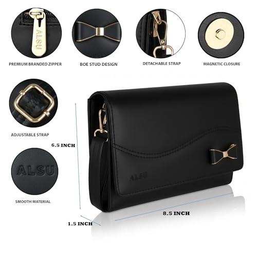 Image of ALSU Women's Sling Bag | Cross body bag| Side bag| Credit car slots| zipper pockets| detachable straps| adjustable straps| daily use| phone pockets