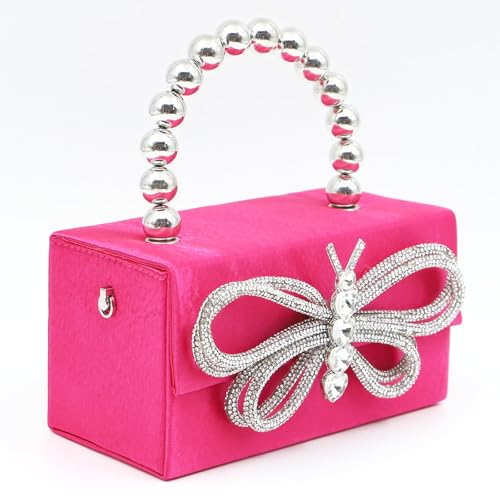 Bolso de mano rosa con piedras tipo mariposa miniatura 6