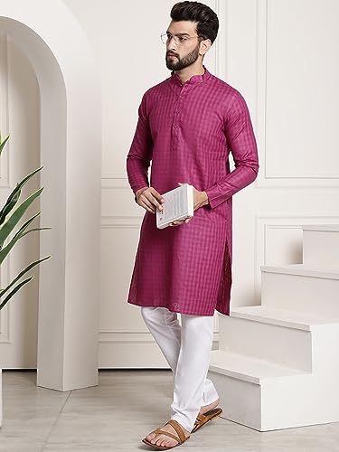 Image of SOJANYA (Since 1958 Men's Cotton Blend Checked Kurta and Churidar Pyjama Set