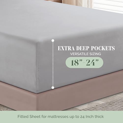 Elegant Comfort Luxurious 1500 Premium Hotel Quality Microfiber 4-Piece Sheet Set, 18-24 Inches Deep - Extra Deep Pocket Sheets - Ultra Soft 4PC Deep Pocket Sheets, California King, Silver Gray