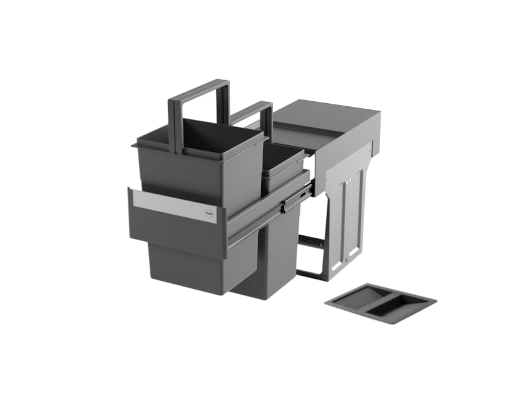 Hailo Abfallsammler 3666903 | Einbau-Mülleimer mit 2x 13L Abfalltrennung | Mülltrennsystem mit einem beliebig nutzbaren Biodeckel | Tandem-Auszug für Küchenschrank | Platzsparendes Abfallsystem