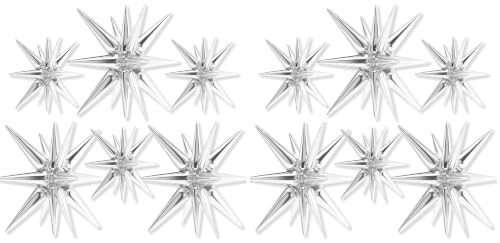 Image of PartyWoo Metallic Silver Star Spike Foil Helium Balloons 6pcs (Pack of 2)