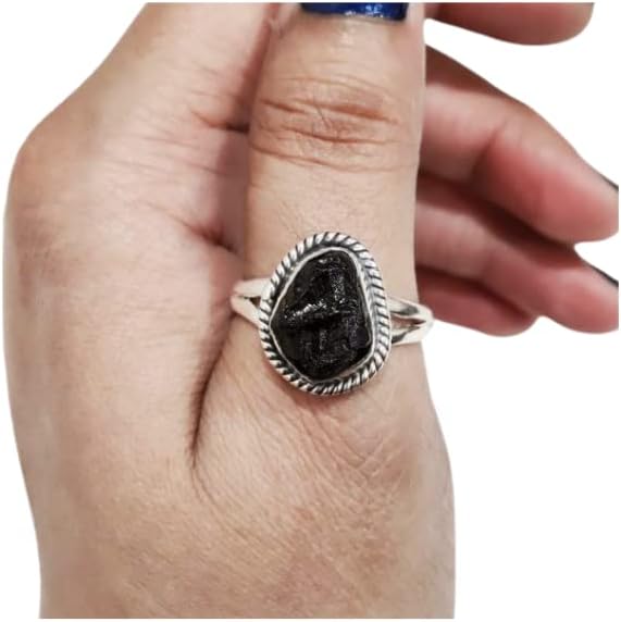 Natural Black Tourmaline Ring, Rough Tourmaline Ring, October Birthstone, Bohemian Ring, 925 Sterling Silver, Womens Ring, Christmas, Handmade, Statement Jewelry, Raw Gemstone Jewelry