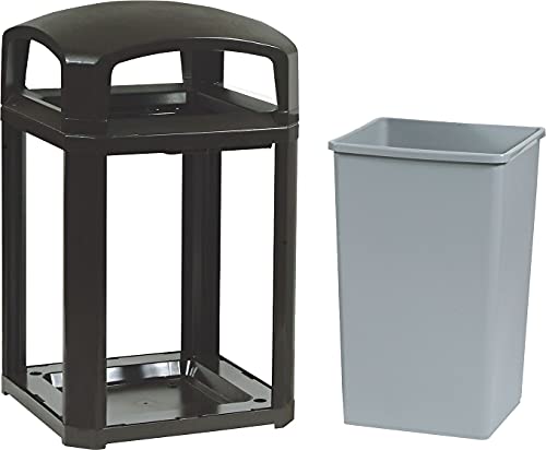 Image of Rubbermaid Commercial ProductsLandmark Trash Can with Dome Top Frame, Rigid Liner Included, 35 GAL, Sable Plastic, Outdoor for Stadiums /Parks /Shopping Plazas