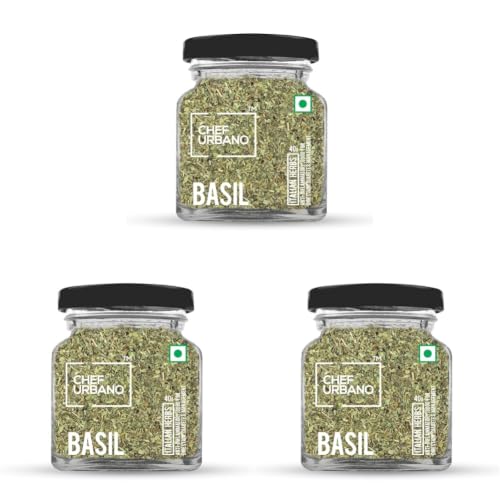 Image of Chef Urbano Basil 40 g | Italian Herbs | Pizza and Pasta Seasoning | Premium Herbs and Spices | Flakes /Leaves | Glass Bottle (Pack of 3)