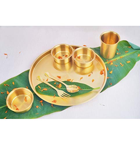 PARAMPARAGAT UPYOGITA Swarna Premium Quality Pure Brass 5 Pieces Maharani Single Thali Set