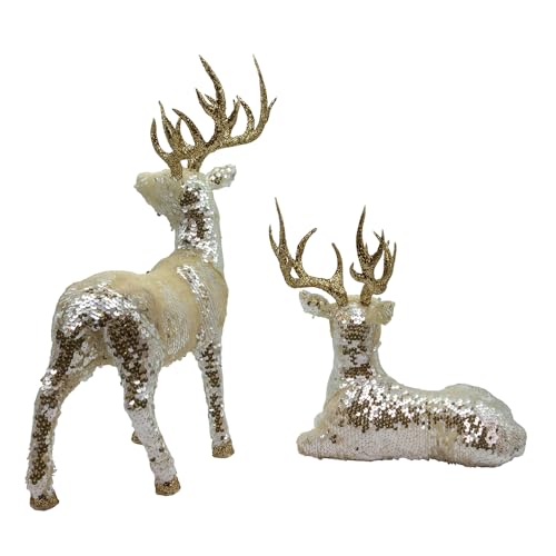 Cerf debout et couché doré objet décoration table salon réveillon Noël