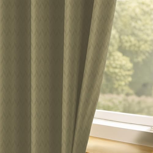 Image of LINENWALAS 100% True Blackout Curtains 5 Feet Long - Set of 2 Panels, Herringbone Embossed Design Complete Light Block Thermal Insulated & Noise Reducing Room Darkening Curtains (Khaki)