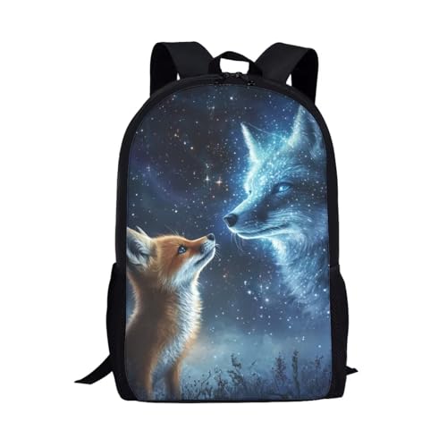 Galaxy Fox Backpack For School Teens Double Zipper Comfy Padded Book Bag Boys Girls 17 Inch Large Middle Student Backpack