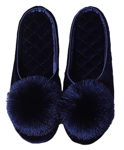 Rungion Womens Winter Warm House Slippers Cute Pom-pom Cotton Slide Shose Non-Slip Soft Sole All-Season Indoor/Outdoor Slippers