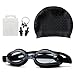 Cuffie nuotoCaps Nuovo Nuoto,Anti Nebbia Protette Occhialini Da Nuoto Con Silicone Swim Cap Clip + Tappi Orecchie Naso Bundle + Protezione Surf Nuotata Occhiali Vista,Per Adulto Uomini Donne,Nero