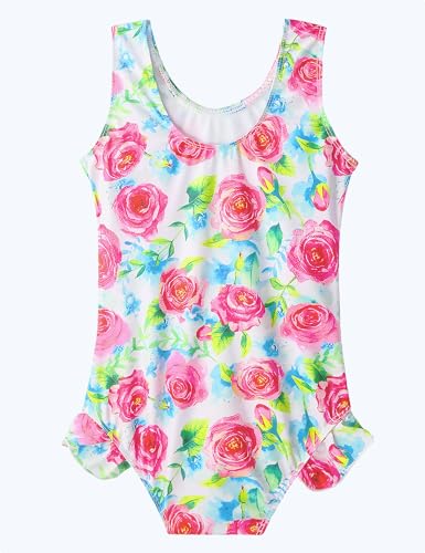 Image of Snowheart Girls Bathing Suit Toddler Swimsuit Girl Hawaiian Floral Ruffle One-Piece Breathable Swimwear 4-10T