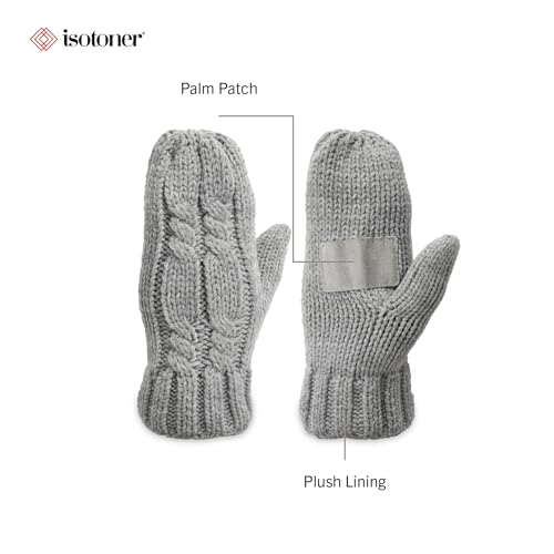 Isotoner Women’s Chunky Cable Knit Cold Weather Mittens with Warm, Soft Lining