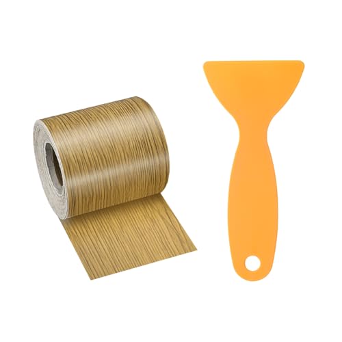 Image of HARFINGTON Wood Grain Repair Tape 2 Inch x 33ft Self Adhesive Repair Patch Tape Simulated Wooden Floor Tapes with Plastic Scraper for Tables Doors Windows Furniture, Yellow Teak