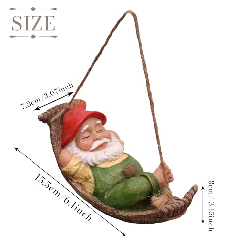 TERESA'S COLLECTIONS Gartenzwerge Gartendeko für Draußen Liegender Zwerg Gartenfigur aus Hängematte Kunstharz Wasserdicht Gartenwichtel Figur GNOME Gartendeko Geschenke für Frauen – Bild 3