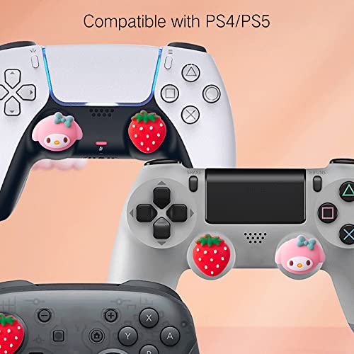 Image of PERFECTSIGHT Cute Thumb Grip Caps for Switch 2 2025, PlayStation 4 /5, PS5, PS4, Xbox Series X /S, Xbox One, Switch Pro Controller, 4PCS Kawaii Soft Rubber Analog Thumbsticks Joystick Cover, Strawberry