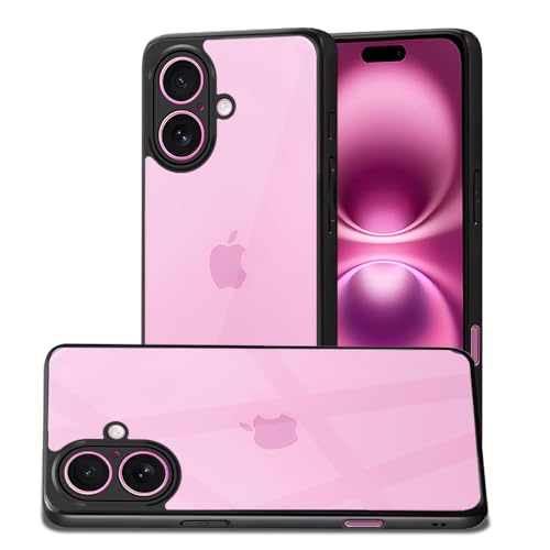 Image of AESTMO iPhone 16 Plus Back Cover | 360 Protection | Crystal Clear Hard Back Transparent | Bumper Case for iPhone 16 Plus (PC+TPU, Black Bumper)