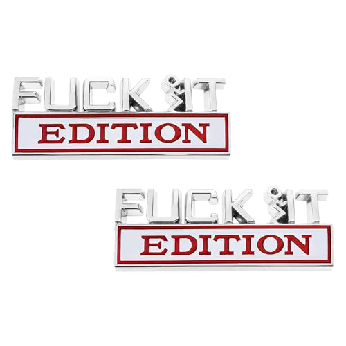 Image of Dickno 2 PCS Fuck It Edition Emblem for Car, Auto Fender Bumper Decoration Stickers, Vehicle 3D Side Fender Rear Trunk Decal Badge, Universal Exterior Accessories for Car (Silver & Red)