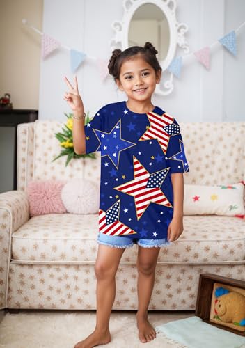 Image of YHHR 4th of July Shirts Toddler Girls Boys American Flag Shirts Kids Patriotic Independence Day Outfit 5-12 Years
