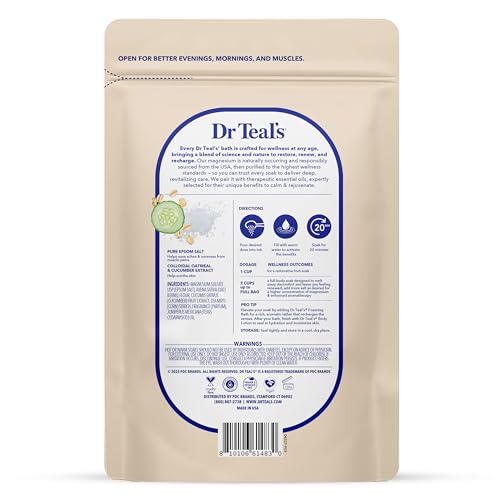 Dr Teal's Epsom Salt Magnesium Soak, Sensitive Skin with Colloidal Oatmeal & Cucumber, 3 lbs (Pack of 4) - image 2