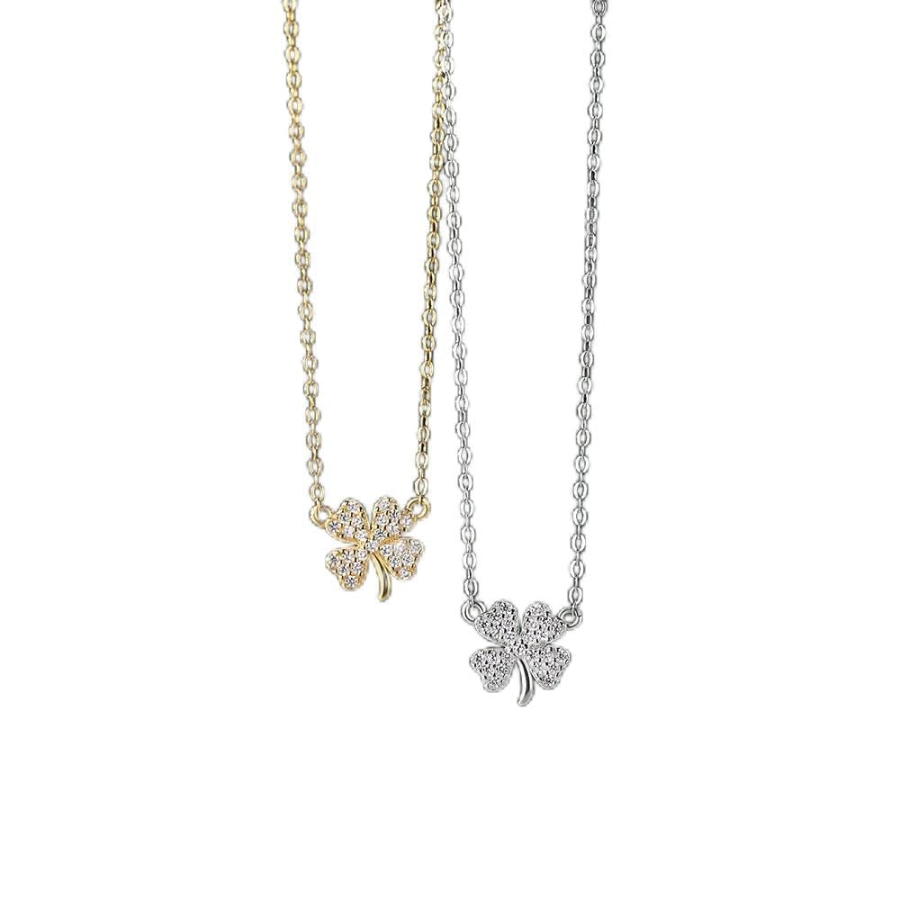 S999 Sterling Silber Diamant vierblättriges Kleeblatt Halskette Damen leichte Luxus Nische Wald Stil kleine frische Schlüsselbeinkette vielseitig