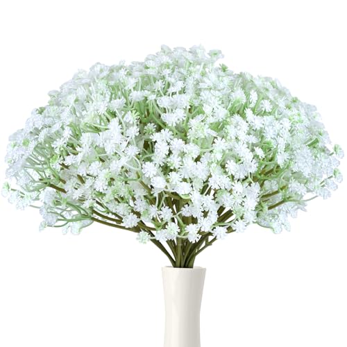 30 Piezas Flores Artificiales de Gypsophila, Blanco Flores Artificiales Decoracion, Paniculata Preservada de Plastico para Decoracion de Bodas, Fiestas y Hogar