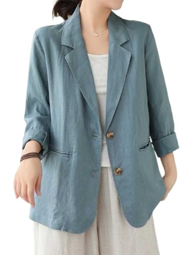 IDEALSANXUN Cotton Linen Blazer for Women Spring Summer Long Sleeve Lightweight Business Casual Jackets Tops