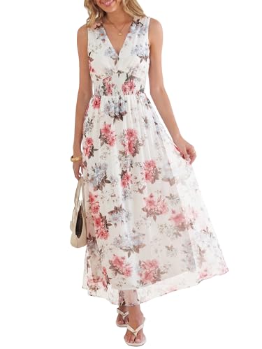 Image of ANRABESS Women's Floral Tulle Wedding Guest Maxi Dress | V Neck Sleeveless,A-Line Elastic Waist,Casual Flowy Formal Boho,Bridal Shower Garden Party Beach Vacation,Summer Fall