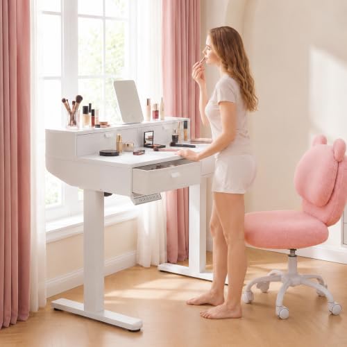 Image of HUANUO 39-Inch 4 Drawers Electric Standing Vanity Desk | 4 Memory Heights; 28.3-46.5 in Range; Quiet Lift under 50 dB; Multi-Drawer Storage; Sit-Stand Makeup, Work & Study Desk